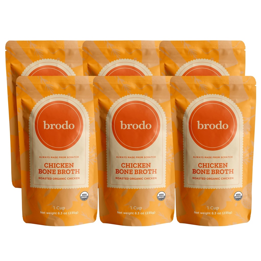 Brodo Ready to Drink Organic Chicken Collagen Rich Bone Broth, with Collagen, On The Go, 10 g Protein, Collagen Protein, Not from Concentrate, Collagen, No Preservatives 8 oz (Pack of 6)
