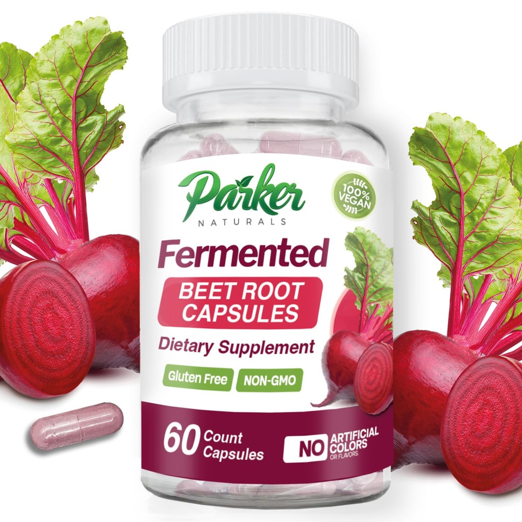 Parker Naturals Organic Fermented Beet Root Capsules Supports Healthy Immune System, Gluten Free, Non-GMO and Vegan. 60 Count