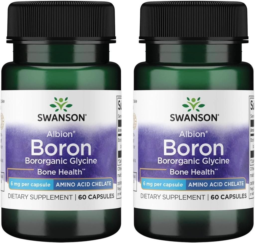 Swanson Boron von Albion - Boroganic Glycine Supplement Unterstützung Joint Health & Bone Health - Hohe Absorption Formel Mai Unterstützung Gesamt Balance - (60 Kapseln, 6mg Jeder) (2 Packung)