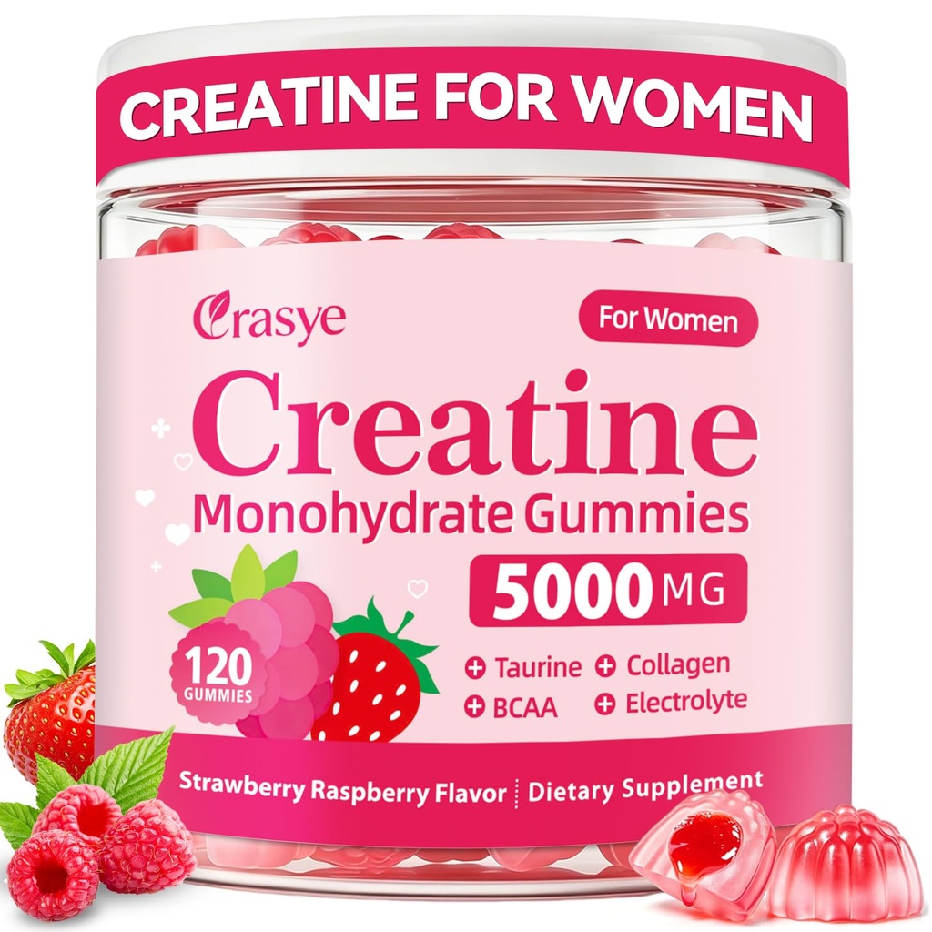 Creatine Gummies for Women with Collagen | Creatine Monohydrate, BCAA, Taurine, Electrolytes, Vitamin D3, Calcium, Sugar Free 120 Gummy 30 Servings