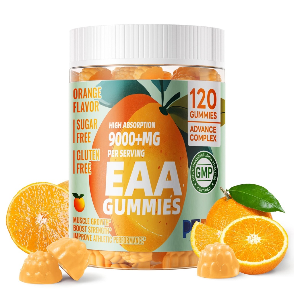 Pets Purest EAA Gummies 120 Gummies (Orange), Essential Amino Acids - All 9 Essential Aminos (EAA) and All Branched-Chain Aminos (BCAAs), Non-GMO, Gluten Free, Vegetarian Friendly