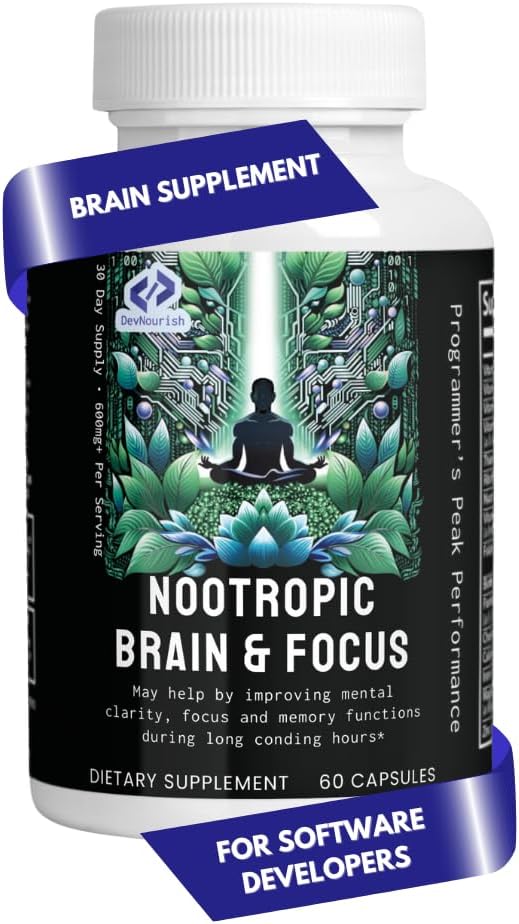 Nootropic Brain Ergänzungen für Memory & Focus mit GABA, Green Tea Extract, Bacopa monnieri, DMAE, Phosphatidylserine | Unterstützt psychische Klarheit & kognitive Funktion | Vitamin B6 - 60 Kapseln