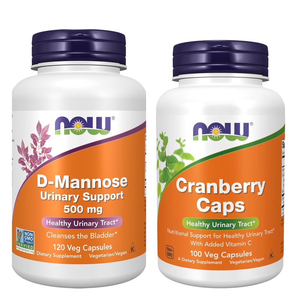 Now Foods Urinary Tract Health Bundle* - D-Mannose Supplements 120 Veg Capsules + Cranberry Supplement Pills 100ct - Supports Bladder Health and a Healthy Urinary Tract in Men and Women*
