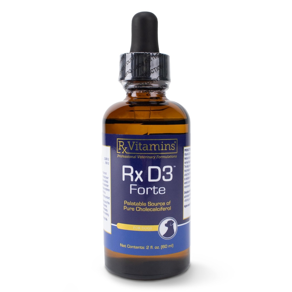 RX D3 Forte Liquid Solution, Vitamin D Support for Dogs & Cats, Liquid D3 Drops in MCT Oil, 2 fl oz (60 mL)