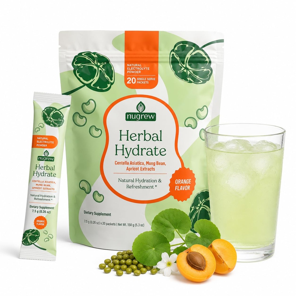 Herbal Hydrate, Botanical Daily Hydration Drink Mix. Plant-Based Low Sugar Electrolyte Hydration with Centella, Mung Bean & Japanese Apricot. Great for Herbal Tea Lovers | 20 Stick Packs