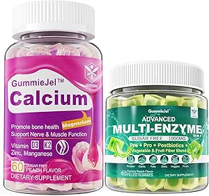 Zuckerfreie Kalzium-Gummien 120 Zähler & Verdauungsenzyme Gummi 60 Zähler