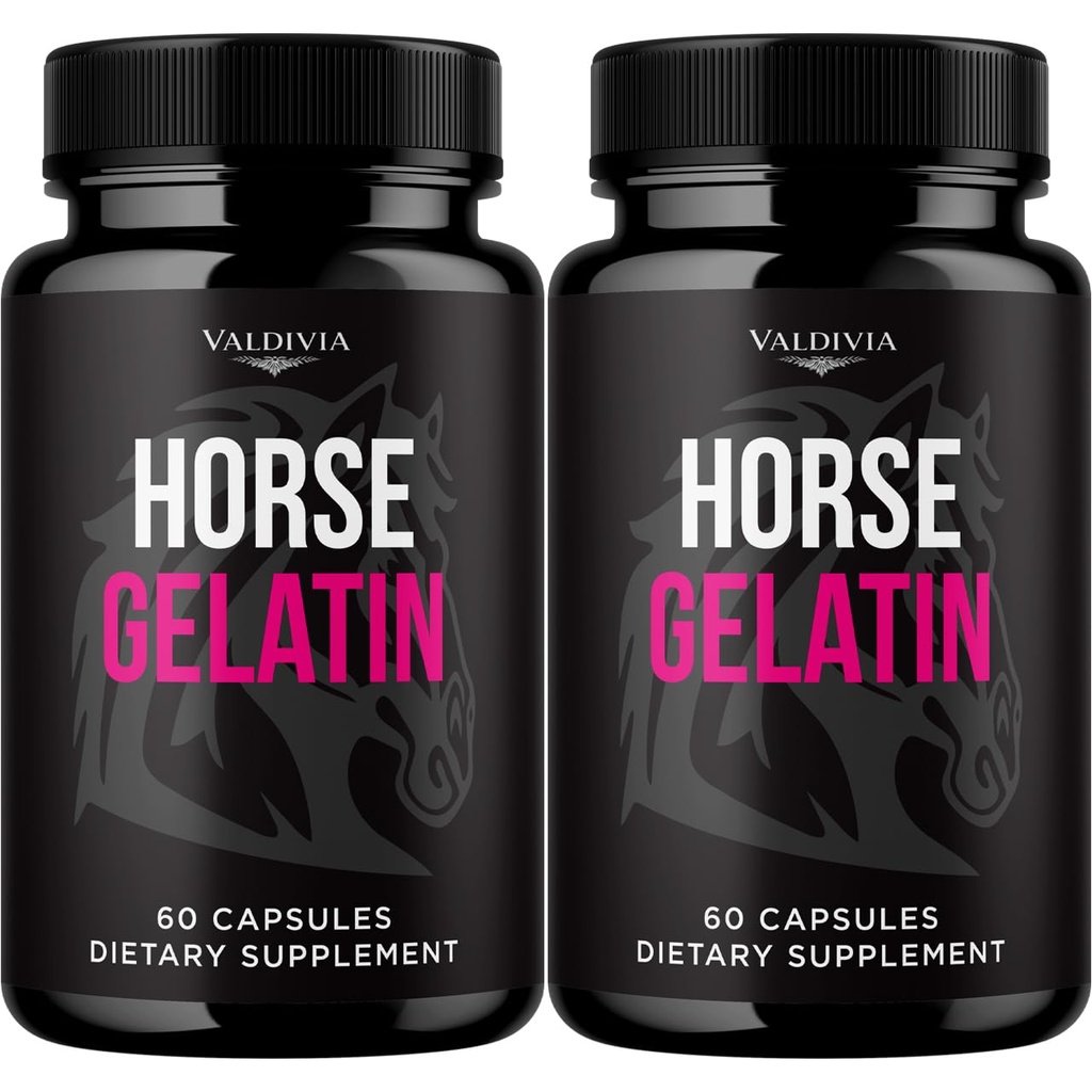 Valdivia (2 Pack) Horse Gelatin Capsules - Official HorseGelatin Supplement, Premium Formula, Natural Vitamins for Health & Wellness - 120 Capsules for 2 Months