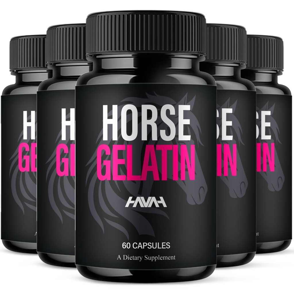 Havah Horse Gelatin Advanced Overall Support Capsules, Horse Gelatin Advanced All Natural Health Management and Overall Wellness Support Supplement Formula Pills (5 Pack - 300 Capsules)
