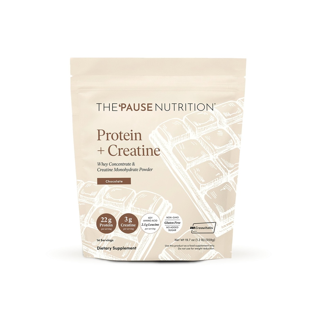 The 'Pause Life Protein + Creatine, Made with Creavitalis Creatine Monohydrate, Whey Protein, & BCAAs for Men and Women, Gluten Free, Low Sugar, Non GMO, Chocolate Flavor, 14 Servings, 17.8 oz