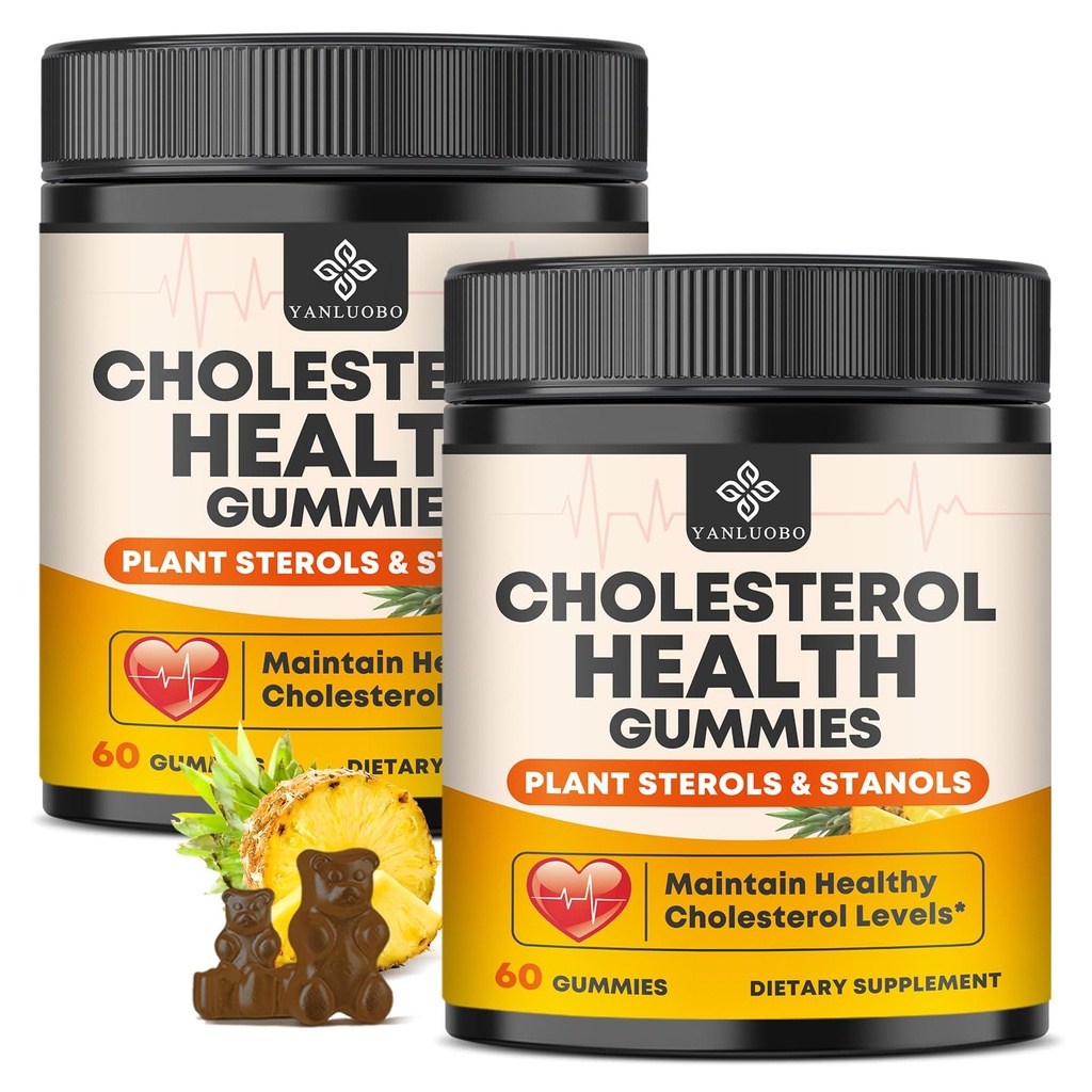 Cholesterol Supplements Gummies, Maintains Normal Levels with 1200mg Plant Sterols & Stanols, Bergamot Orange Extract, Red Yeast Rice for Women & Men, Pineapple Flavor, 60 Counts (2 Pack)