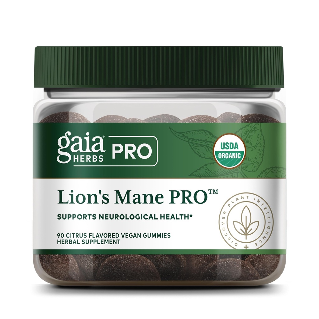 GAIA HERBS PRO Lion's Mane Gummies - Nerve & Brain Health Support Supplement* - Vegan, Organic Gummies - with Dual Extracted Mushrooms - 90 Count (30 Servings)