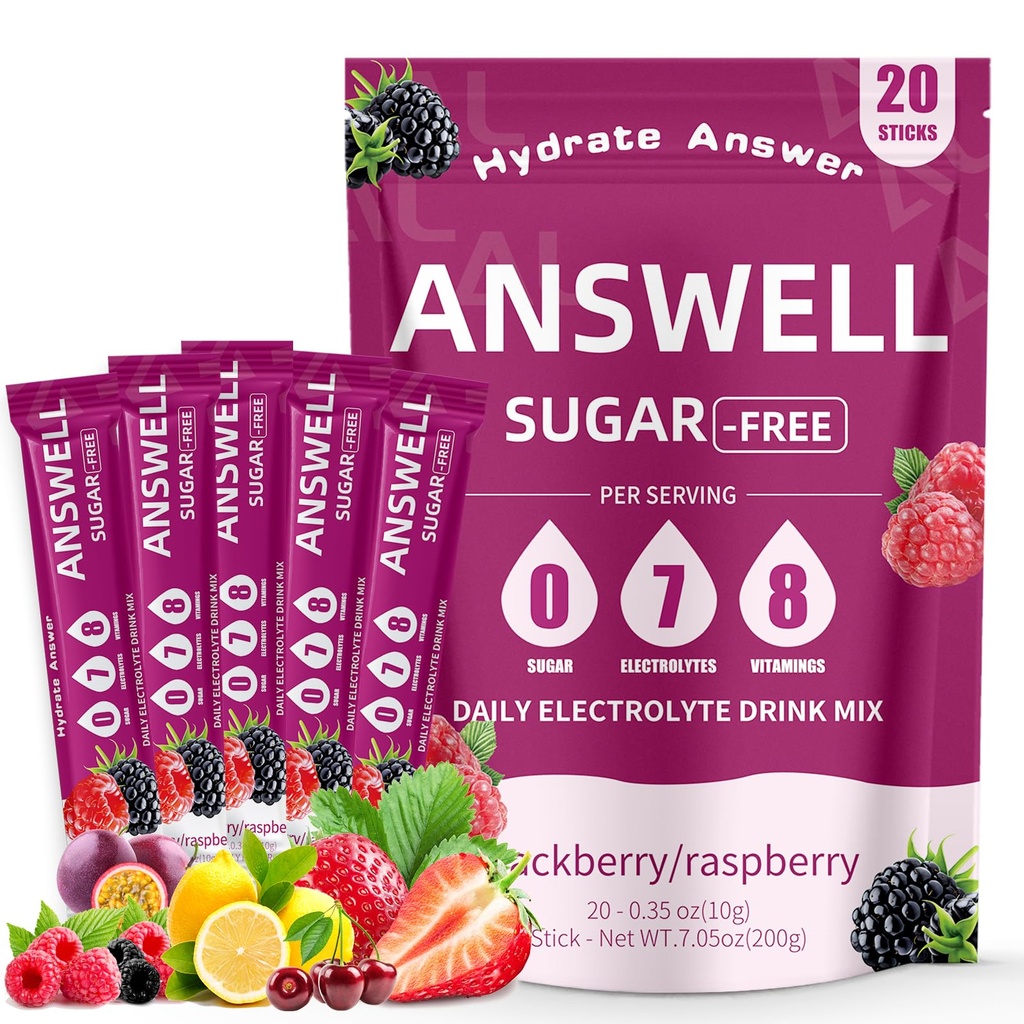 Electrolytes Powder Packets Sugar Free - Liquid Daily IV Drink Mix for Rapid Hydration & Party Recovery | 6 Vitamins & 7 Electrolytes | 20 Sticks | (20 Count (Pack of 1), V5-Berry)