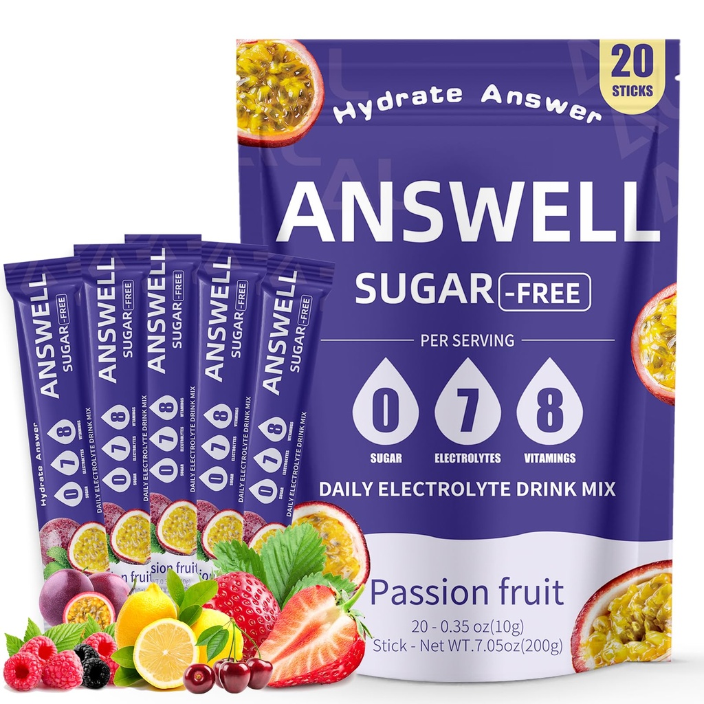 Electrolytes Powder Packets Sugar Free - Liquid Daily IV Drink Mix for Rapid Hydration & Party Recovery | 7 Electrolytes & 8 Vitamins | Non-GMO | No Color Additive | Vegan | 20 Sticks