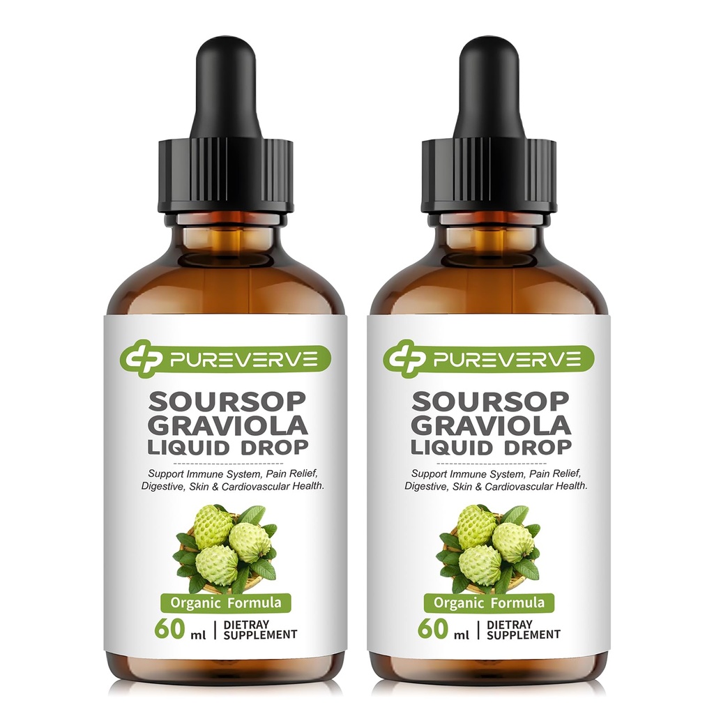 Soursop Graviola Liquid Drop for Cell Support & Regeneration, Immune System and Gut Health Support, Soursop Bitters Liquid, Herbal Goodness, Sugar/Gluten Free, Natural Flavor, 4 Fl Oz, 2 Pack