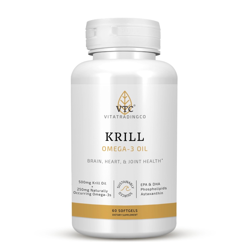 VTC VitaTradingCo. Krill Omega-3 Ölergänzung | 100mg reine antarktische Neptune Krill Öl (NKO) | EPA & DHA Astaxanthin | Gehirn, Herz, Gelenk &amp; Augenunterstützung | 60 Softgels