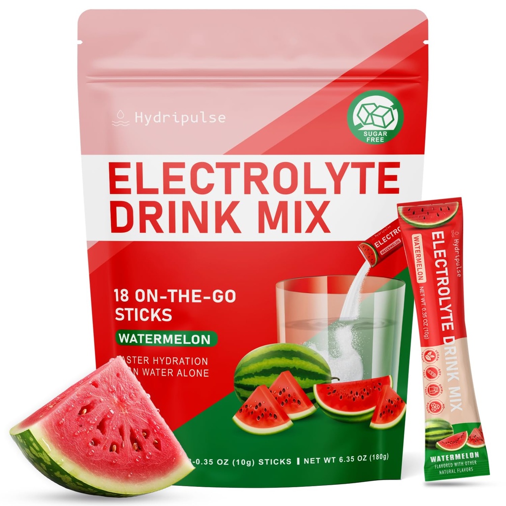 Elektrolyte Pulver-Packets - Zuckerfrei, Natürlich aromatisiert, 10 Elektrolyt & Vitamine Elektrolyt-Getränkmischung - Wassermelone Flavors, Keto Friendly, Vegan, Non-GMO, 18 Packungen