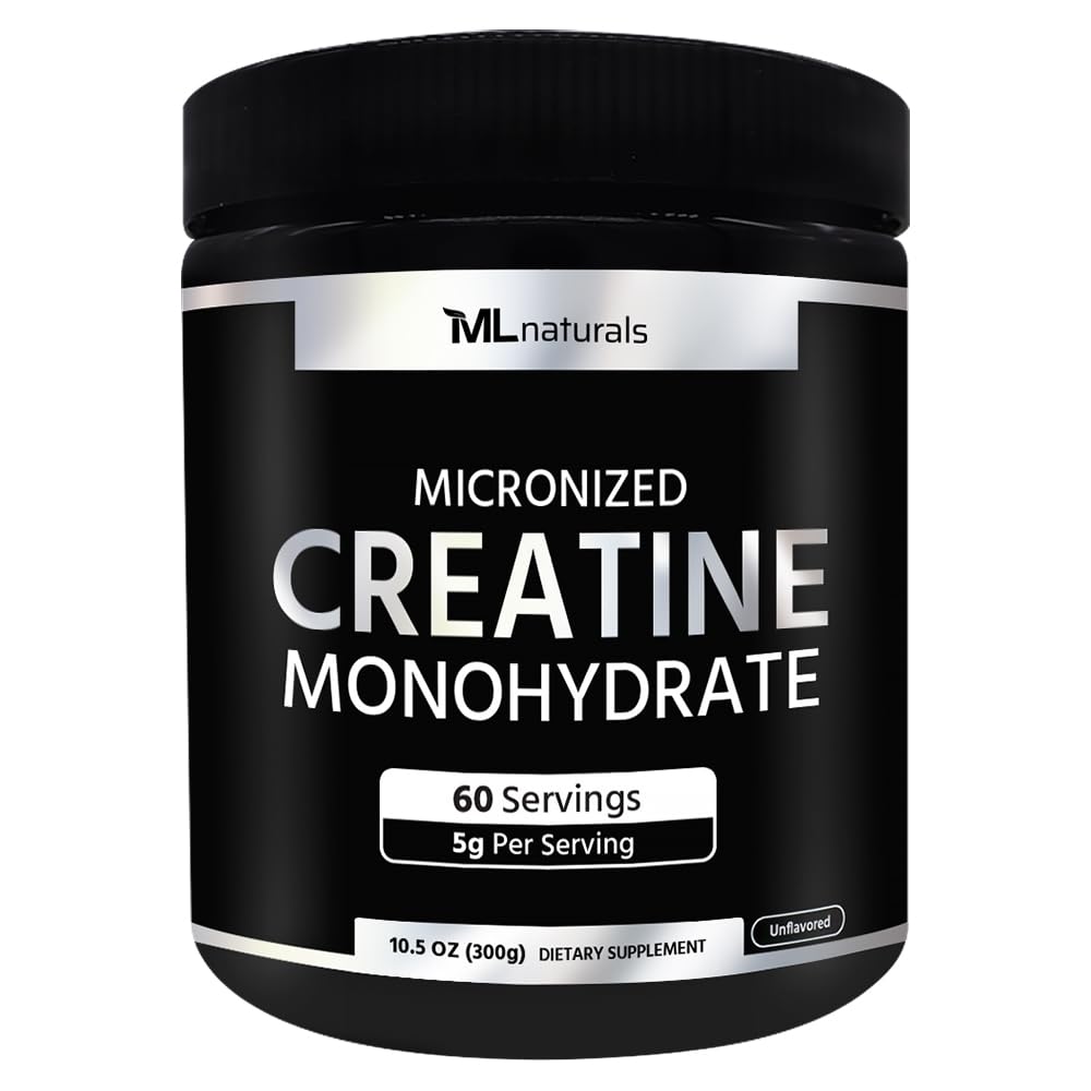 ML Naturals Micronized Creatine Monohydrate 5g (Per Serving) – 300g (10.5oz) – 60 Servings – Supports Muscle Growth & Strength – 200 Mesh Pure Powder