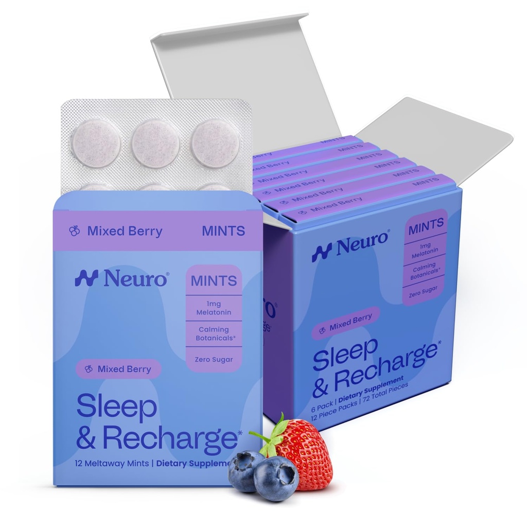 NeuroGum Schlaf &amp; Wiederaufladung Meltaway Mints | 1mg Melatonin + Kamille + Elderberry + Zitronenbalsam + Passion Blume | Natürliche Zucker kostenlose Erholungsergänzung (Mixed Berry, 72 Stück)