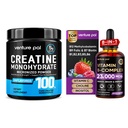 Venture Pal Creatine Monohydrate Powder + 11-in-1 Vitamin B Complex Liquid Drops with B12, Folic Acid, B Vitamins, Vitamin C, Choline & Inositol for Energy & Immune Support
