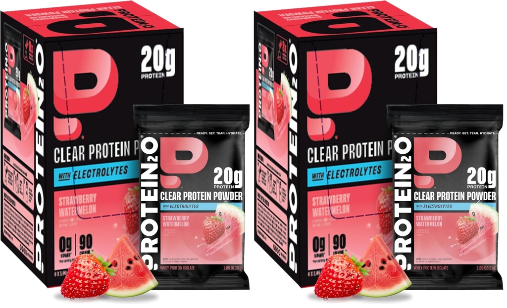 Protein2o 20g Whey Protein Isolate Clear Protein Powder, 360mg of Electrolytes, Vitamins B5 & B6, Sugar Free, Strawberry Watermelon, 16-Pack