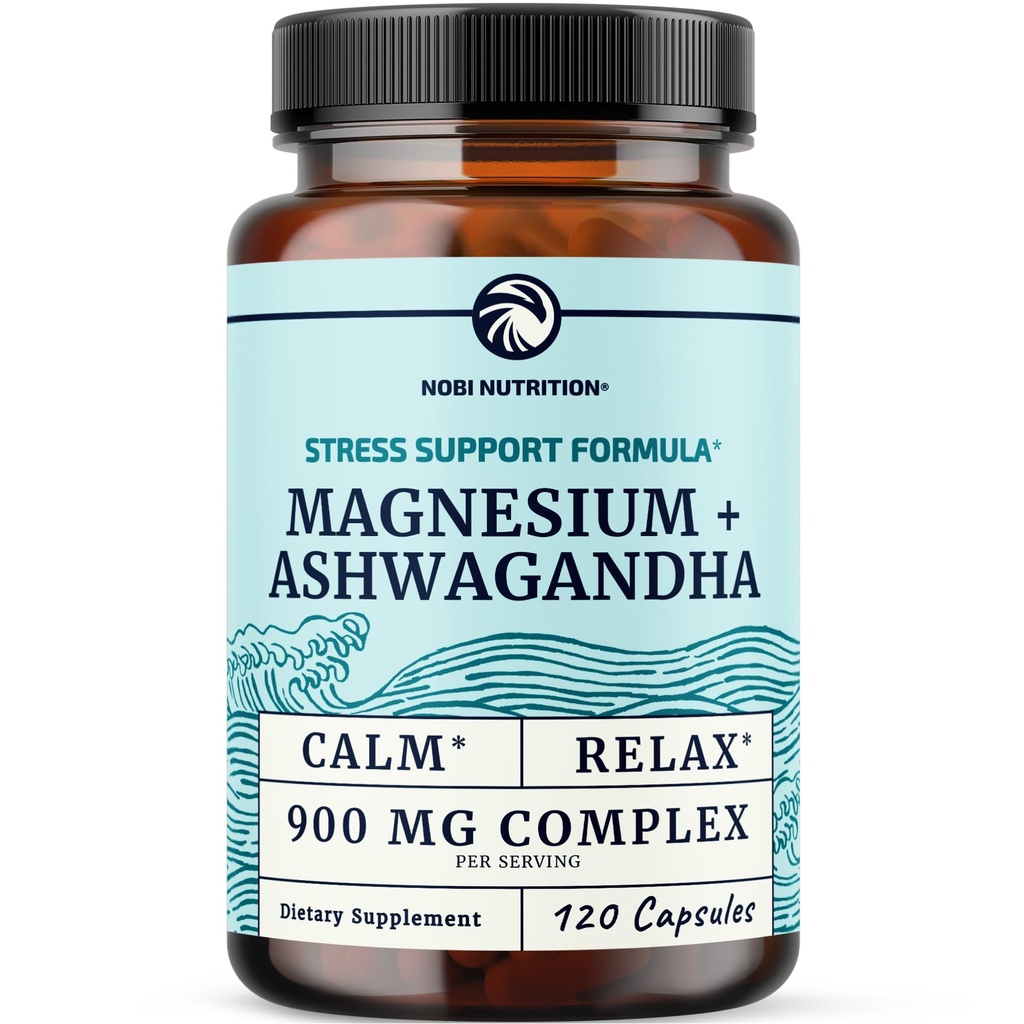 Magnesium Ashwagandha | Beruhigende Magnesium-Ergänzung für Erwachsene | Relax, Erholung, ruhige Stimmung & Schlaf-Unterstützung | Mag Citrate & Oxid 400 mg + Ashwagandha 500 mg | Muskel Gesundheit & Stress Relief | 120 Ct