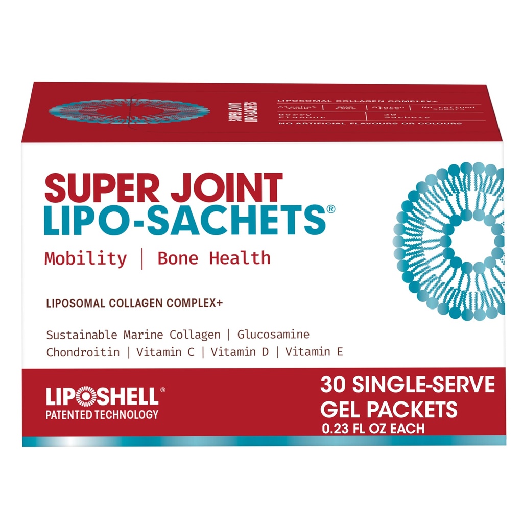 Super Joint Lipo-Sachets Liposomal Collagen Complex Gel Sachets, 30 Single-Serve Liquid Packets, Mobility & Bone Health Support, High Absorption Glucosamine, Chondroitin, Vitamin C, D & E Supplement