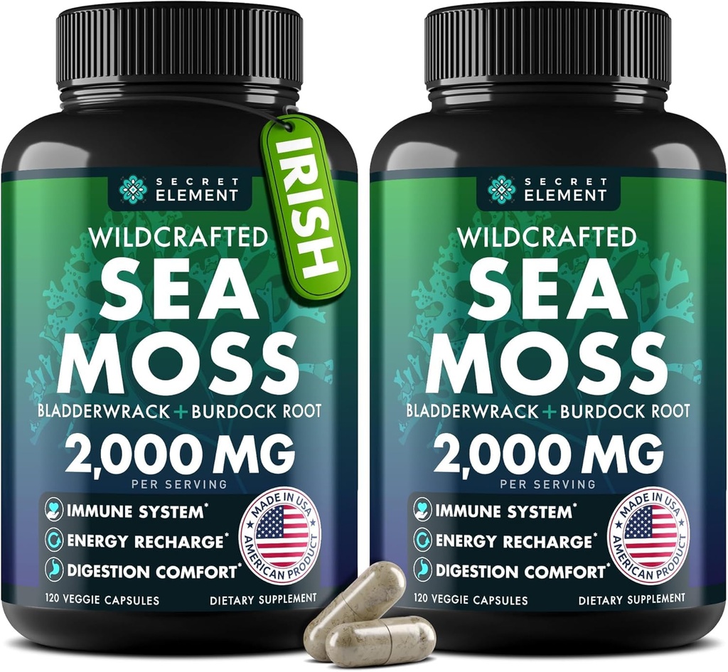 Sea Moss Capsules - Irish Sea Moss Advanced with Burdock Root, Bladderwrack & Muira Puama für Immunität, Gut, & Energie - Superfood Sea Moss Supplements w/Raw Sea Mos Powder (2 Pack)