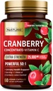 Erbaut von Nature Cranberry Pills 25.000mg - Extra Strength 50:1 Konzentrat Extrakt mit Vitamin C - Urinary Tract Health Supplement für Frauen - Non-GMO, Sugar Free, Vegan - 60 Kapseln