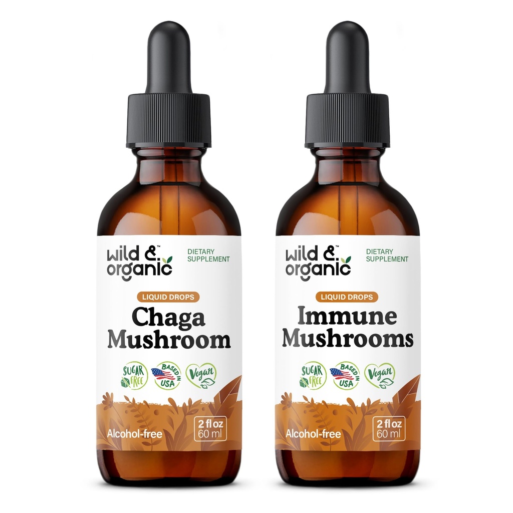 Wild & Organic Chaga Mushroom Tincture 2 fl oz & Immune Mushrooms Tincture 2 fl oz