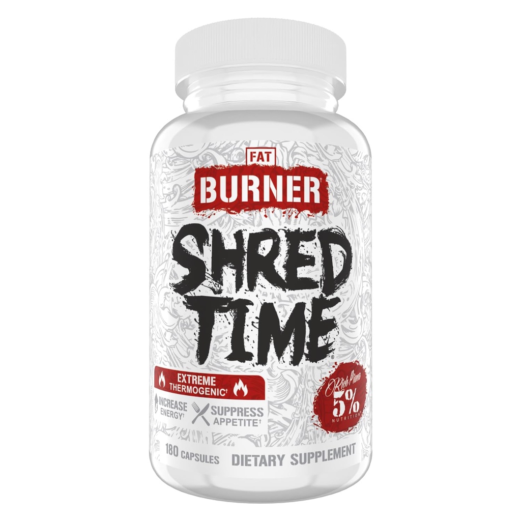 5% Ernährung Shred Time Fat Burner | Grüner Tee, Kaffeebohne, Cayenne, Theobromine, GBB | Appetite Unterdrückung | 30 Servierungen (180 Kapseln)