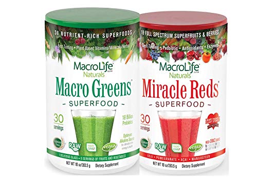 MacroLife Immunität 2-Pack Bundle, 1 Macro Greens Pulver (10oz) 30 Servierungen + 1 Miracle Reds (10oz) 30 Servierungen
