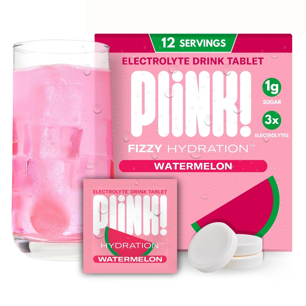 Plink! Fizzy Electrolyte Tablets for Adults & Kids – Watermelon, 12ct – Daily Hydration with Electrolytes – Low Sugar, Vegan, Keto Friendly, Non-GMO