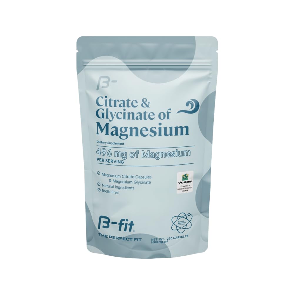 B-FIT B Magnesium Glycinate & Citrate - Supports Sleep and Muscle Recovery - Vegan - 496 mg -220 Capsules - 2 Month Supply