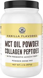 32oz Vanille Keto MCT Pulver + Collagen + Prebiotic Acacia Fibre. MCT Creamer. MCT Ölpulver aus Kokosnüssen. MCT Collagen Powder, Gras Fed, Perfekt für Keto, 0 Net Carb, Stevia, Erythritol