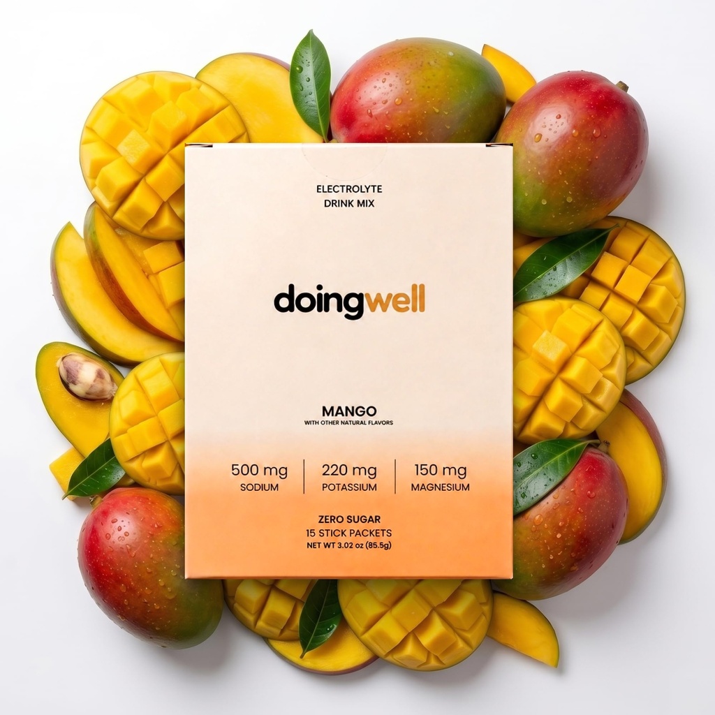 doingwell Electrolytes Sugar Free, Daily Electrolytes Zero Sugar Powder Packets Sweetened with Organic Natural Fruit, Contains Sodium Potassium Magnesium, Keto Vegan, 15 Hydration Sticks (Mango)