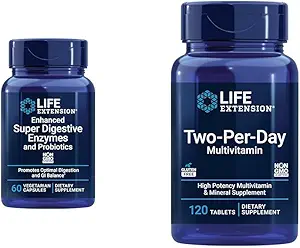 Lebensverlängerung 60 Vegetarische Kapsel Verdauungsenzyme & 120 Tablet High Potency Multi-Vitamin Supplement Bundle