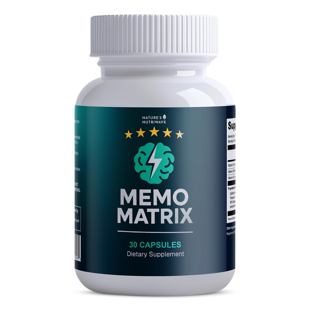MemoMatrix – Daily Vitamin B1, B6, B12& Botanical Supplement with Bacopa, Rhodiola, Huperzia, L-Tyrosine & B-Vitamin Blend – Non-GMO Formula – 30 Capsules, 1 Month Supply