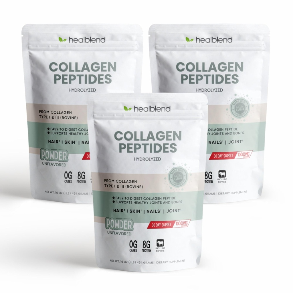 healblend Bovine Collagen Powder, Hydrolyzed Multi Collagen Peptides Powder Supplement: for Collagen Protein Coffee and Healthy Hair, Skin, Nails - 45 Servings (3)