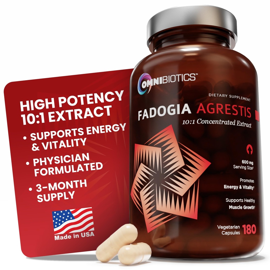 OmniBiotics Fadogia Agrestis 600mg Per Serving (180 Capsules) - 100% Standardized 10:1 Extract Supplement for Muscle Growth & Recovery, Increase Energy, Athletic Performance (90 Days)