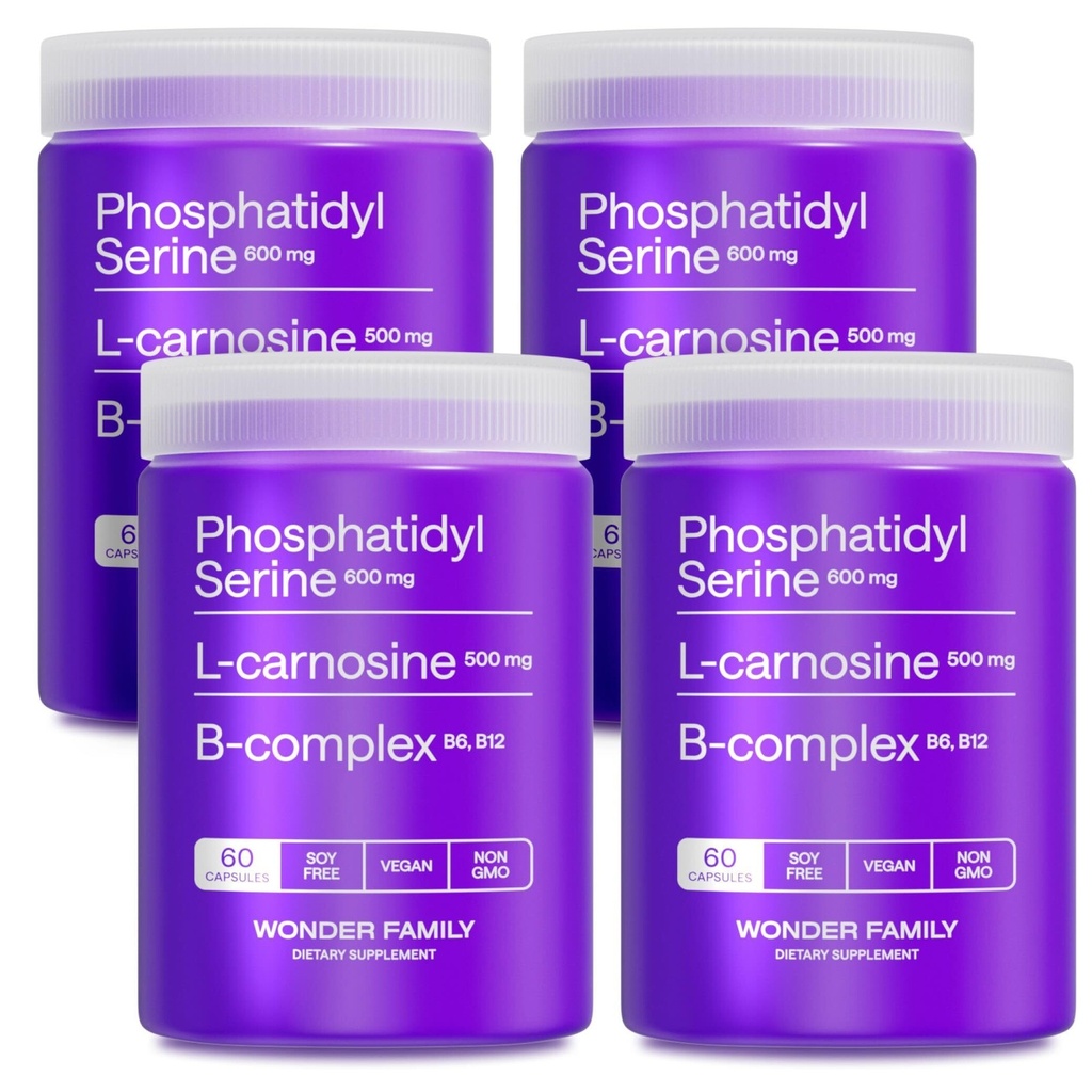 Phosphatidylserine 600 mg Brain Supplement for Memory and Focus – Calm Focus & Advanced Brain Support with L-Carnosine 500 mg + B6 B12 Folate – Sunflower Soy Free – 240 Capsules 4 Pack
