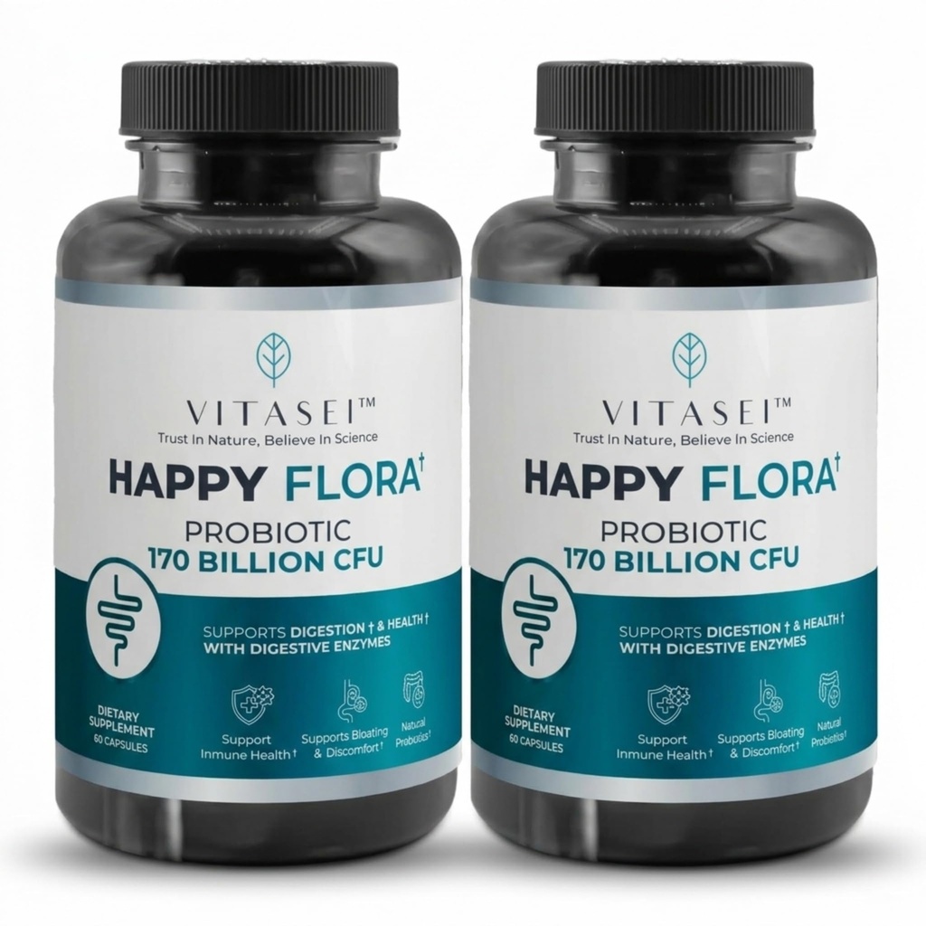 VITASEI Happy Flora Probiotic Supplement – 170 Billion CFU with Digestive Enzymes – Gut Health and Metabolic Support for Women and Men – 120 Capsules 2-Month Supply