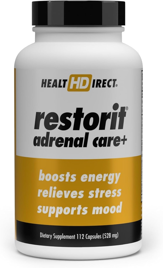 HEALTH DIRECT - Restorit Adrenal Care+ Adrenal Support & Cortisol Balance Supplement - Stress Relief, Calm Energy, Focus & Resilience mit B6, Ashwagandha, L-Theanine, 5-HTP, DHEA - 112 Kapseln