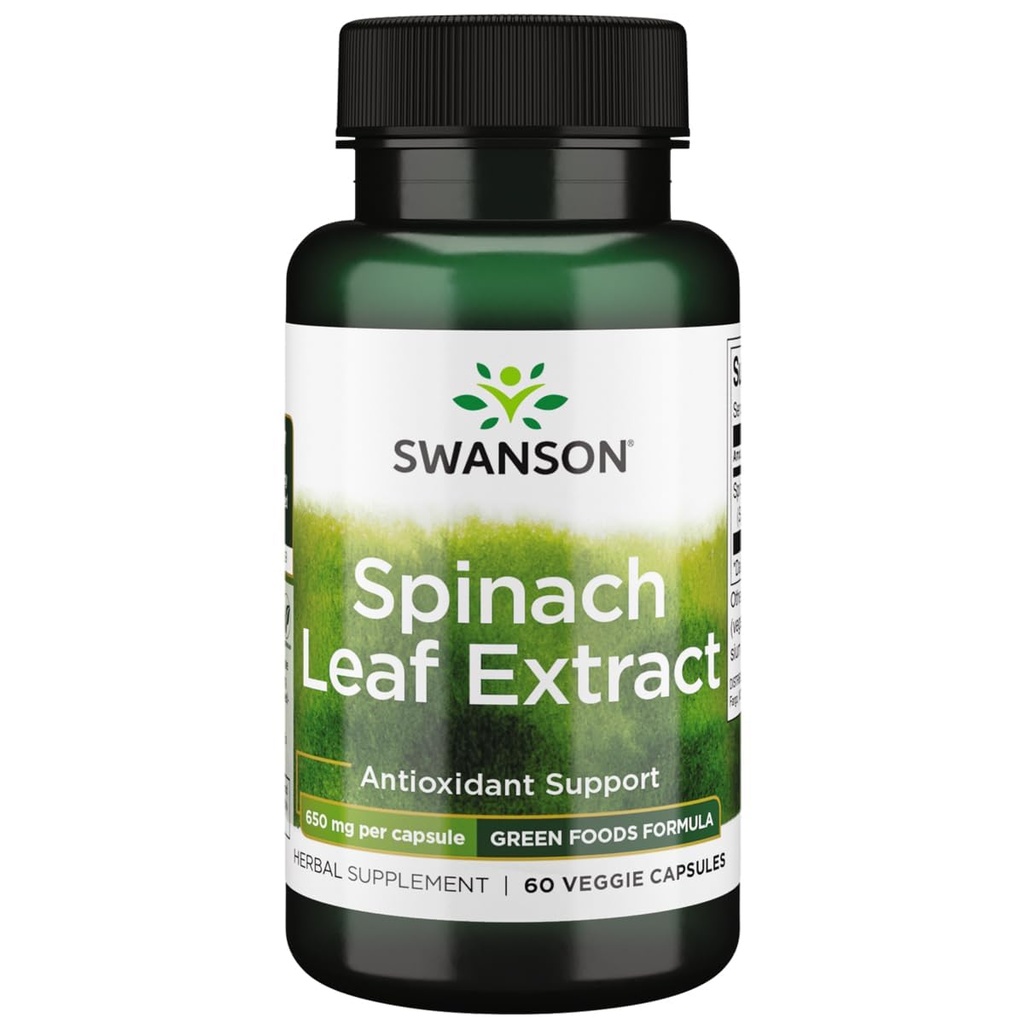 Swanson Spinat Blatt Extrakt - Kräuterergänzung Förderung Gesamtgesundheit - Grüne Lebensmittel Formel w/Beneficial Thylakoids & Chlorophyll - (60 Veggie Kapseln, 650mg Jeder)