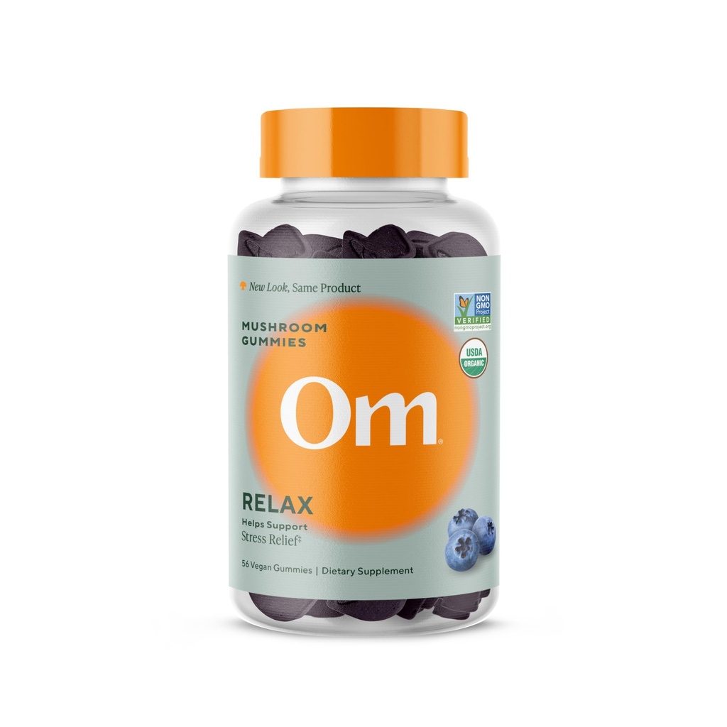 Om Mushroom Superfood Relax Gummis – 28 Servierungen – Blueberry Reishi & Ashwagandha Gummis für Stressentlastung, Entspannung & Stimmungsunterstützung