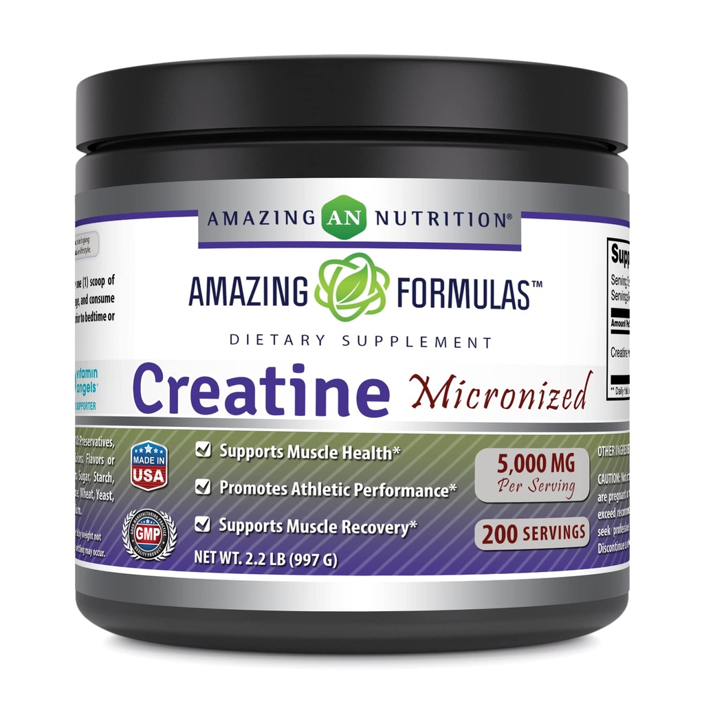 Amazing Formulas Micronized Creatine Monohydrate Powder Supplement | 5000 mg Per Serving | Ideal Pre & Post Workout Supplement | Made in USA (2.2 Lb, Unflavored)