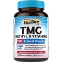 Vitalibre TMG Supplements, Methyl B Complex, 5-MTHF Folate, B12 Methylcobalamin, TMG Trimethylglycine, Methylfolate, 240 Vegan Caps
