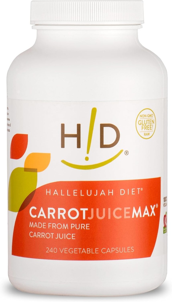 Hallelujah Diet CarrotJuiceMax Vegitable Capsules - Hergestellt aus Bio Karottensaft, keine künstlichen Zutaten, natürliche Vitamine und Mineralstoffe, Antioxidante Ergänzung (240 Vegan Kapseln)
