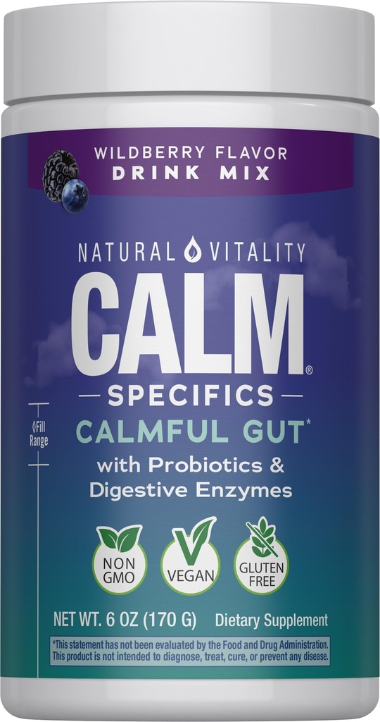 Natural Vitality Calm Specifics Calmful Gut - Probiotics and Enzymes for a Healthy Gut - Wildberry, 6 oz