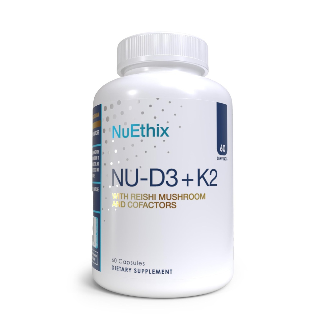 NuEthix Formulierungen NU-D3 + K2 - Vitamin D3 und K2 5000 iu Ergänzungen - Verpackt mit Reishi Pilz, Magnesium, & Zink - 60ct, 60 Portionen - Made in USA Nur Produkte