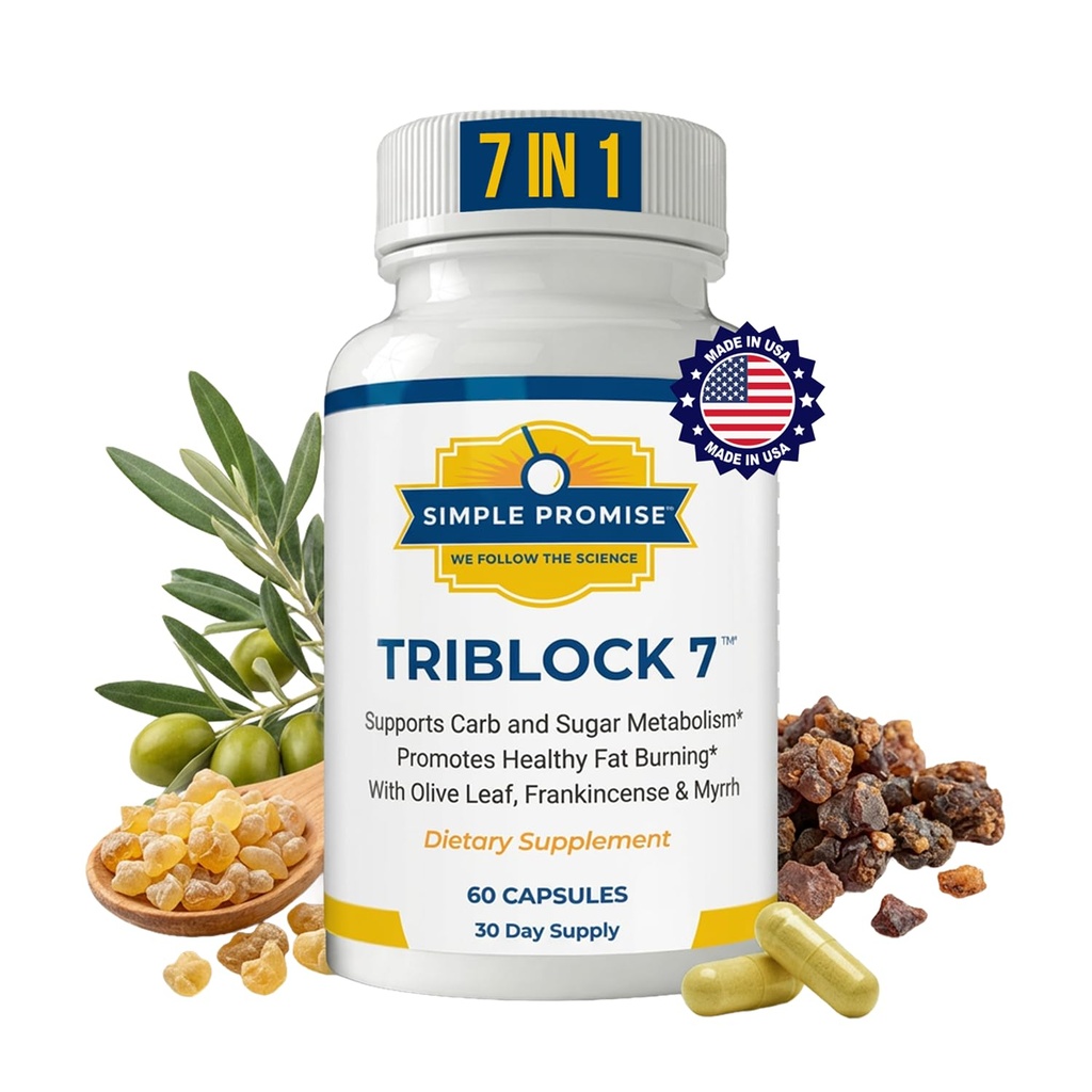 TriBlock7 - Frankincense & Myrrh [Bible Inspired] Carb Blocker Supplement for Weight Management - With 1000mg White Kidney Bean Extract & Olive Leaf - Supports Sugar Metabolism - 30 Days Supply